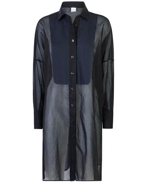 Eleventy Kleedjes ,Zwart ,Katoen M80Camm 21 Lange Overhemd - Blauw
