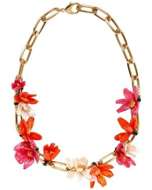 La DoubleJ Accessoires ,Veelkleurig ,Blauwe Jas Met Flora Ketting - Rood