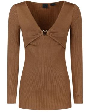 Pinko V-Neck Knitwear - Marrone