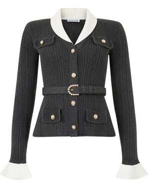 Self-Portrait Truien & Vesten ,Grijs ,Wol Ribbed Knit Cardigan - Zwart