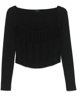 Mugler Tops ,Zwart ,Geribbelde Off-The-Shoulder Top Met Lange Mouwen