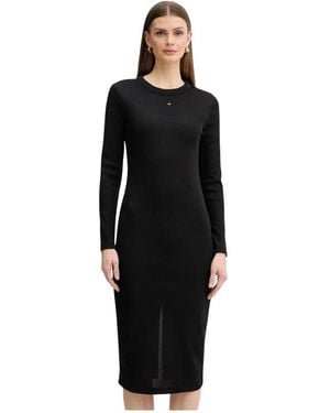 ARMANI EXCHANGE Metallic Logo Heavy Rib Jersey Midi Jurk - Zwart