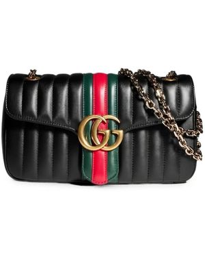 Gucci Tassen ,Zwart ,Leer Medium Gg Marmont Jetset Schoudertas