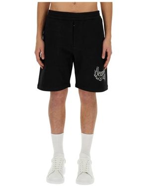 McQueen Logo Print Sweat Shorts - Zwart