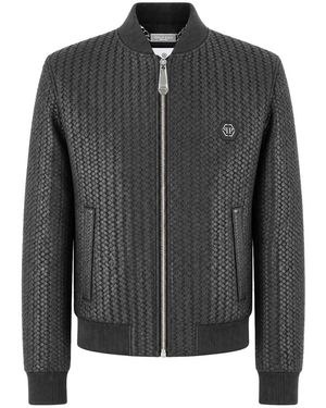 Philipp Plein Leren Bomberjack - Zwart