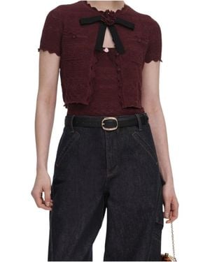 Self-Portrait Truien & Vesten ,Rood ,Katoen Pointelle Gebreide Top - Zwart
