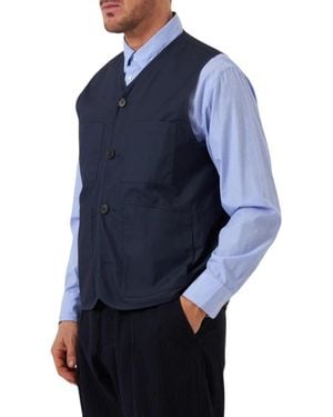 Universal Works Jassen ,Blauw ,Katoen City Waistcoat
