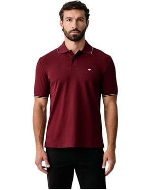 Emporio Armani Slim-Fit-Stretch-Piqué-Poloshirt Mit Mikro-Adler - Rot