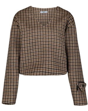 Prada Moderne V-Ausschnitt Karo Bluse - Braun