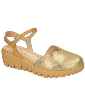 Wonders Schoenen ,Geel ,Leer Fly Platform Wedge - Metallic