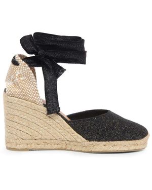 Castañer Schwarze Und Goldene Keil Espadrilles