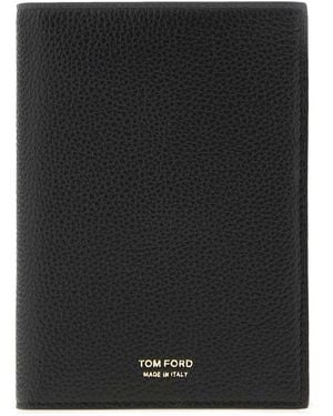 Tom Ford Accessoires ,Zwart ,Leer Paspoorthouder Van Zacht Generfd Leer Met T Line