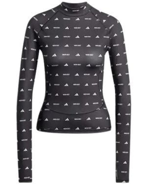 adidas Fitness ,Zwart ,Polyester Tight Top Met Lange Mouwen - Blauw