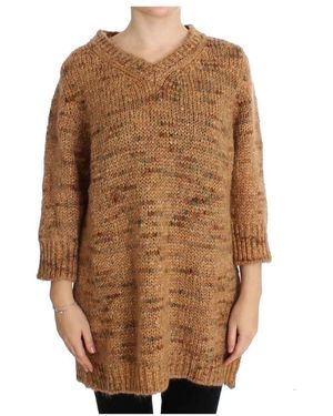 Pink Memories Truien & Vesten ,Bruin ,Wol Oversize V-Neck Sweater Bruin Wol