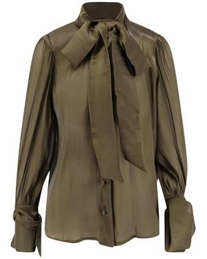 ACTUALEE Overhemden ,Groen ,Satijn Satijnen Blouse Met Gepofte Schouders