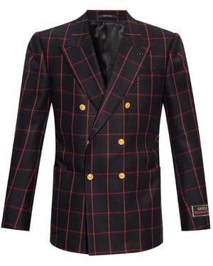 Gucci Double-Breasted Check Blazer - Black