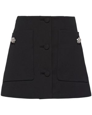Prada Wool Gabardine Rok Met Juweelknopen - Zwart