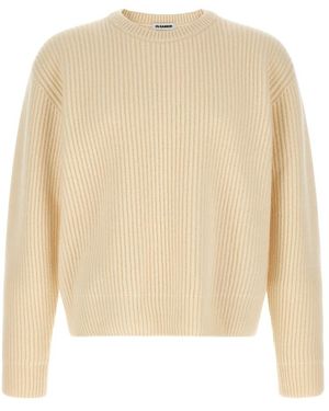 Jil Sander Truien & Vesten ,Wol Fisherman Rib Sweater - Wit