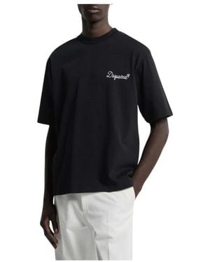 DSquared² Geborduurd T-Shirt Met Losse Pasvorm - Zwart