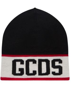 Gcds Schwarze Wolljacquard-Beanie-Mütze