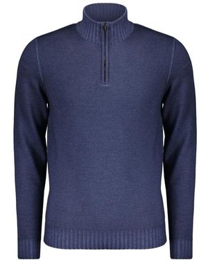 Moorer Truien & Vesten ,Blauw ,Wol Trui Met Hoge Kraag En Rits