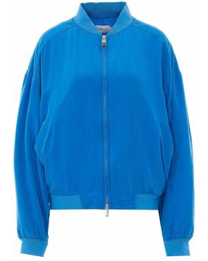Versace Jassen ,Blauw ,Polyester Silk Poplin Zip Blouson