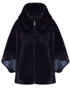 Lou Andrea Jassen ,Blauw ,Polyester Faux Fur Cape Jacket