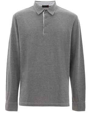 Corneliani Tops ,Grijs ,Katoen Polo Shirt Met Lange Mouwen