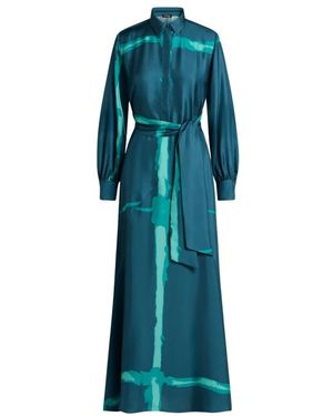 Kiton Kleedjes ,Blauw ,Lange Gedrukte Zijden Jurk