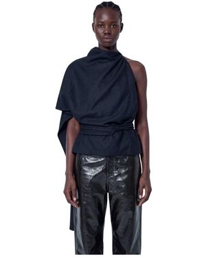 Rohe Tops ,Zwart ,Wol Draped Open Back Top - Blauw