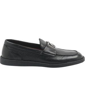 Dolce & Gabbana Schoenen ,Zwart ,Leer Logo Plaque Loafers