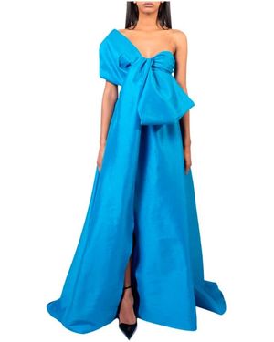 Doris S Blaue Eleganz Langes Kleid Mit Schleife