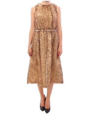 Dolce & Gabbana Luxe Mouwloze Zijden Knielange Jurk - Bruin