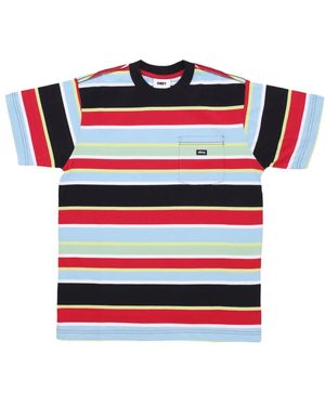 Obey Gestreiftes Taschen-T-Shirt Schwarz Multi - Rot