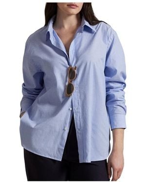 Polo Ralph Lauren Overhemden ,Blauw ,Katoen End-On-End Oversize Fit Katoenen Shirt