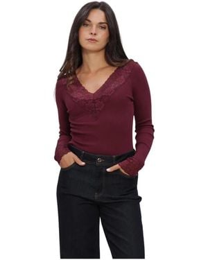 Rosemunde Tops ,Rood ,Bernadine Ls V-Neck Lace
