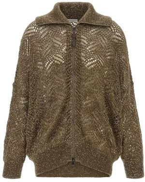 Brunello Cucinelli Truien & Vesten ,Bruin ,Wol Glamoureuze Abstract Blad Vest - Groen