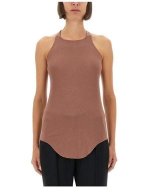 Rick Owens Tops ,Roze ,Lilies Ribbed High Neck Tank Top - Bruin