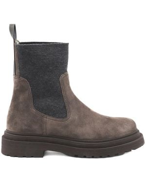 Brunello Cucinelli Elastische Schwarze Stiefel Gummisohle - Braun