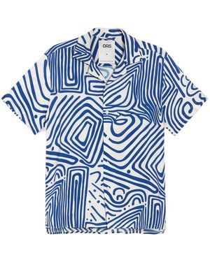 Oas Overhemden ,Blauw ,Zijden Resort Shirt