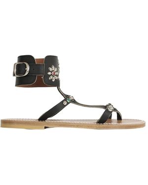 K. Jacques Schoenen ,Zwart ,Leer Caravelle Sandaal