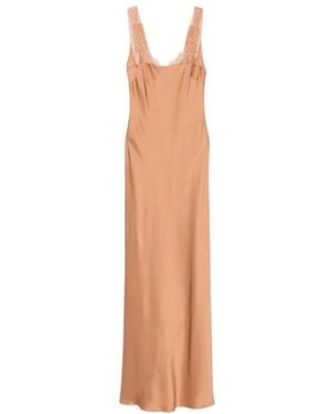 forte_forte Kleedjes ,Bruin ,Satijn Abito Lungo Scollo Pizzo Envers Satin