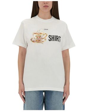 Moschino Tops ,Wit ,Katoen Couture Logo T-Shirt - Grijs