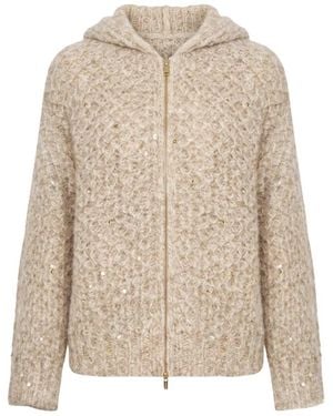 Peserico Gebreide Cardigan Met Capuchon - Naturel
