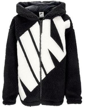 black and white fluffy nike jacket