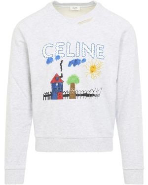 Celine Grijze Katoenen Sweatshirt Met Logo Print - Wit