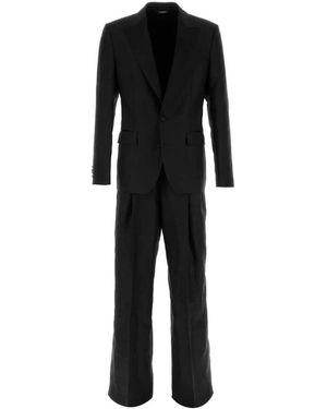 Dolce & Gabbana Kostuums ,Zwart ,Linnen Single-Breasted Pak