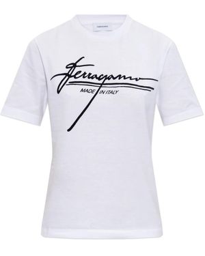Ferragamo Tops ,Wit ,Katoen T-Shirt Met Logo
