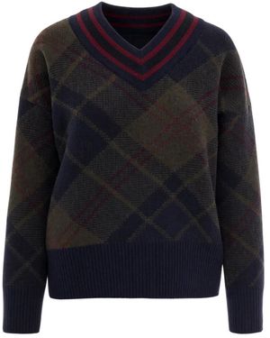 Barbour Truien & Vesten ,Veelkleurig ,Wol V-Neck Gebreid - Blauw