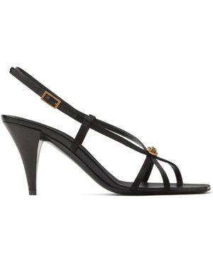 Versace Schoenen ,Zwart ,Satijn Satijnen Sandalen Met Hak - Metallic
